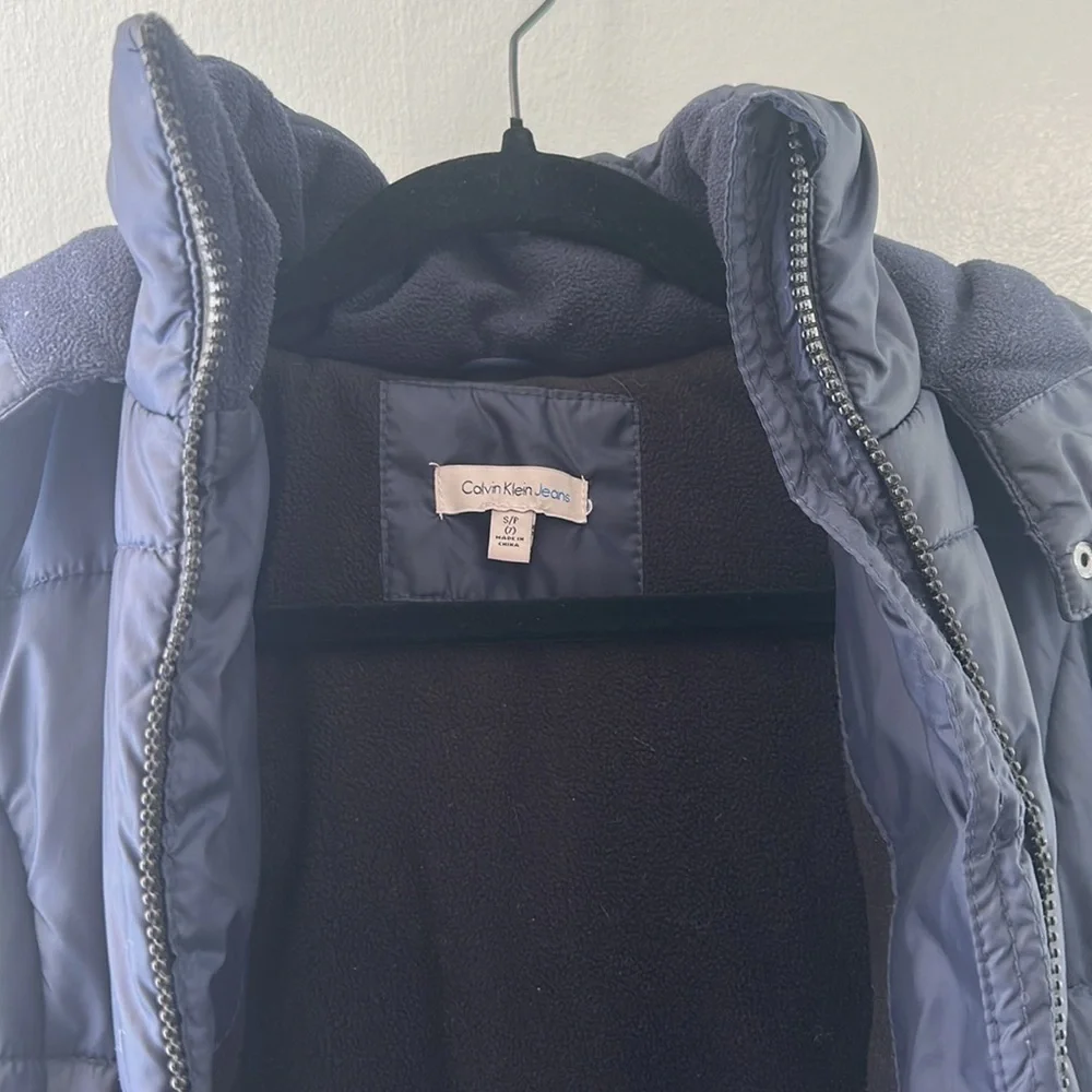 Calvin Klein Youth, Navy Blue,Zip-Up Hooded Puffer Coat Jacket SizeSmall/Petite